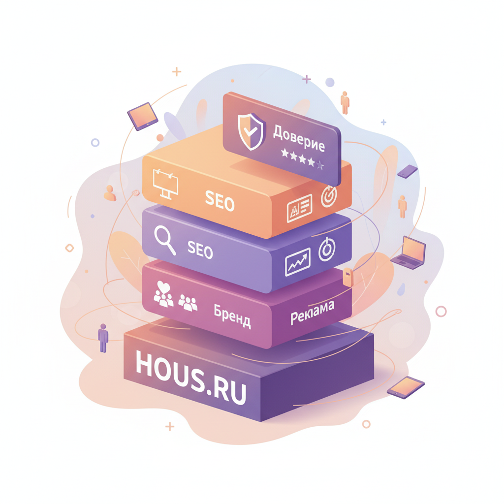 HOUS . RU Доменное имя — это не просто URL, а фундаментальный элемент бренда, поискового продвижения, рекламы и формирования доверия к бизнесу в цифровой среде